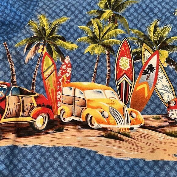 Old cars surfboards & palm trees what a groovy shirt size XXL seems smaller GUC - Picture 7 of 10